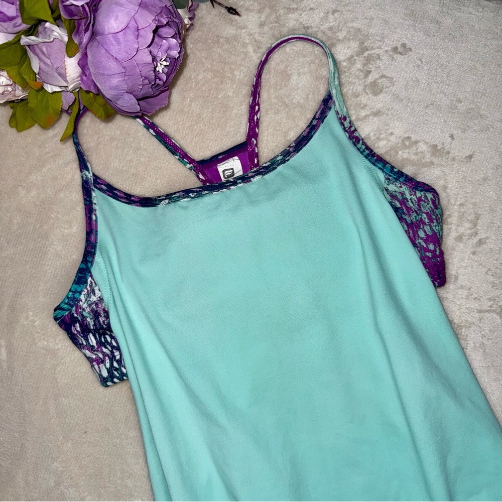 Fabletics Turquoise and Purple Athletic Tank Top